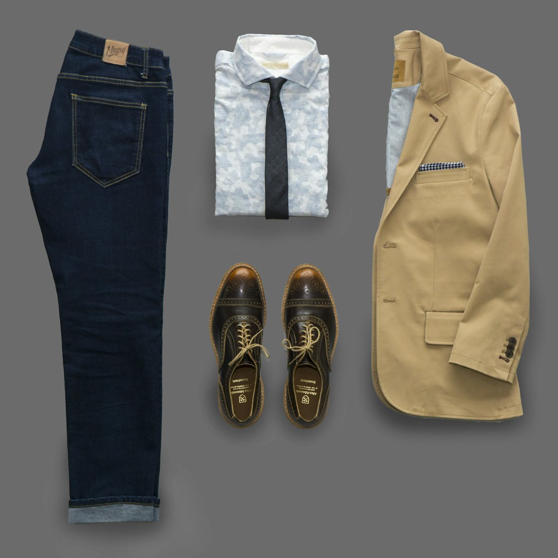Jeans, Hemd, Blazer und Schuhe